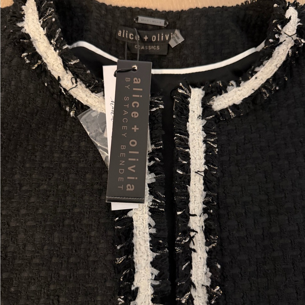 Alice + Olivia KIDMAN TWO-FER TWEED JACKET Black and White Size XS NWT - Picture 6 of 9
